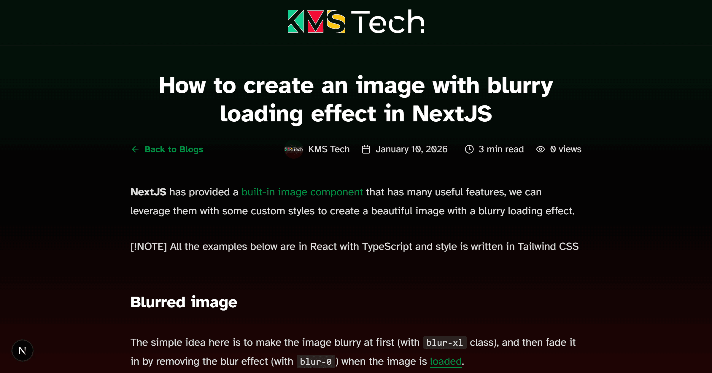 How to create an image with blurry loading effect in NextJS