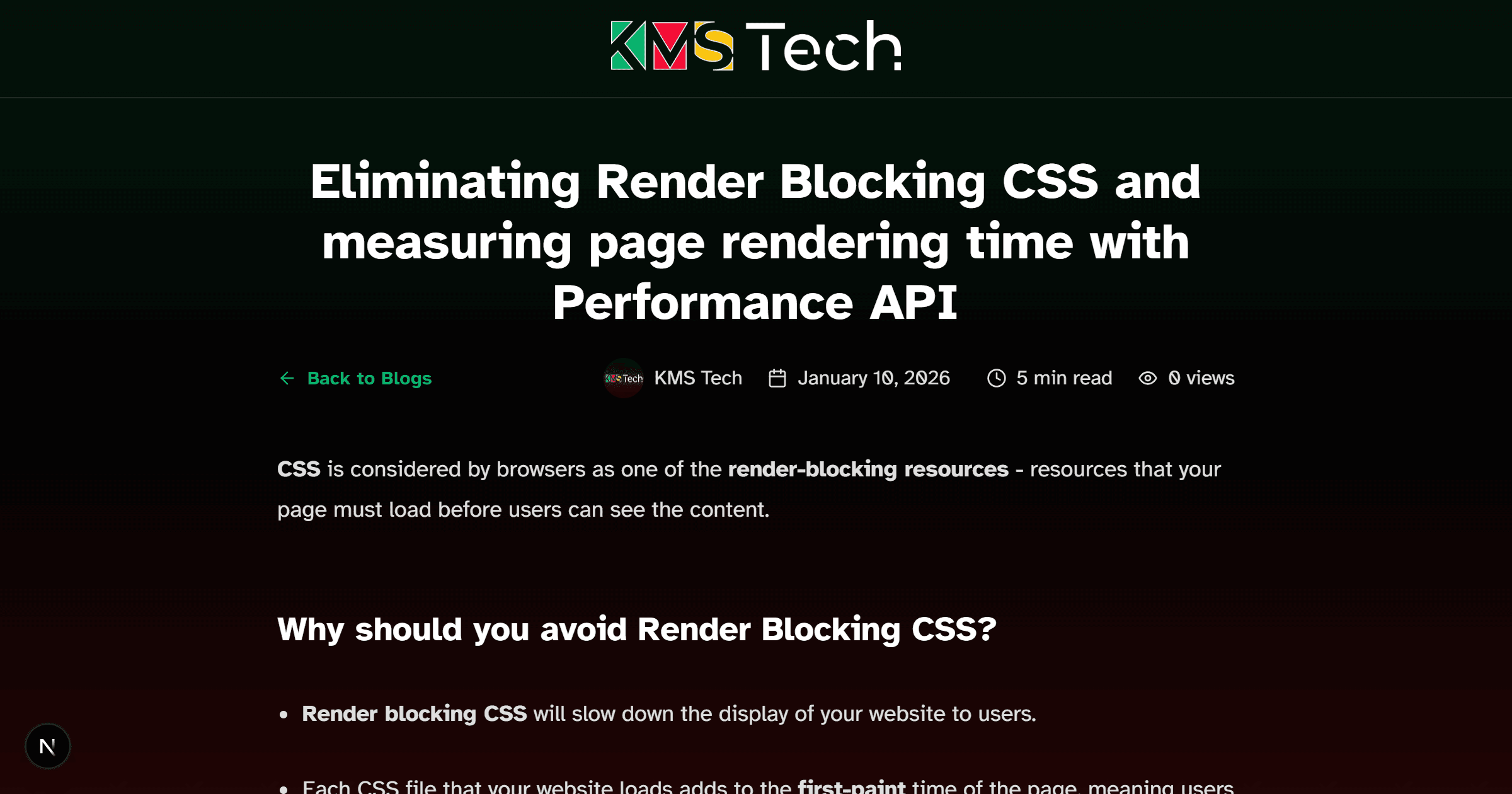 Eliminating Render Blocking CSS and measuring page rendering time with Performance API
