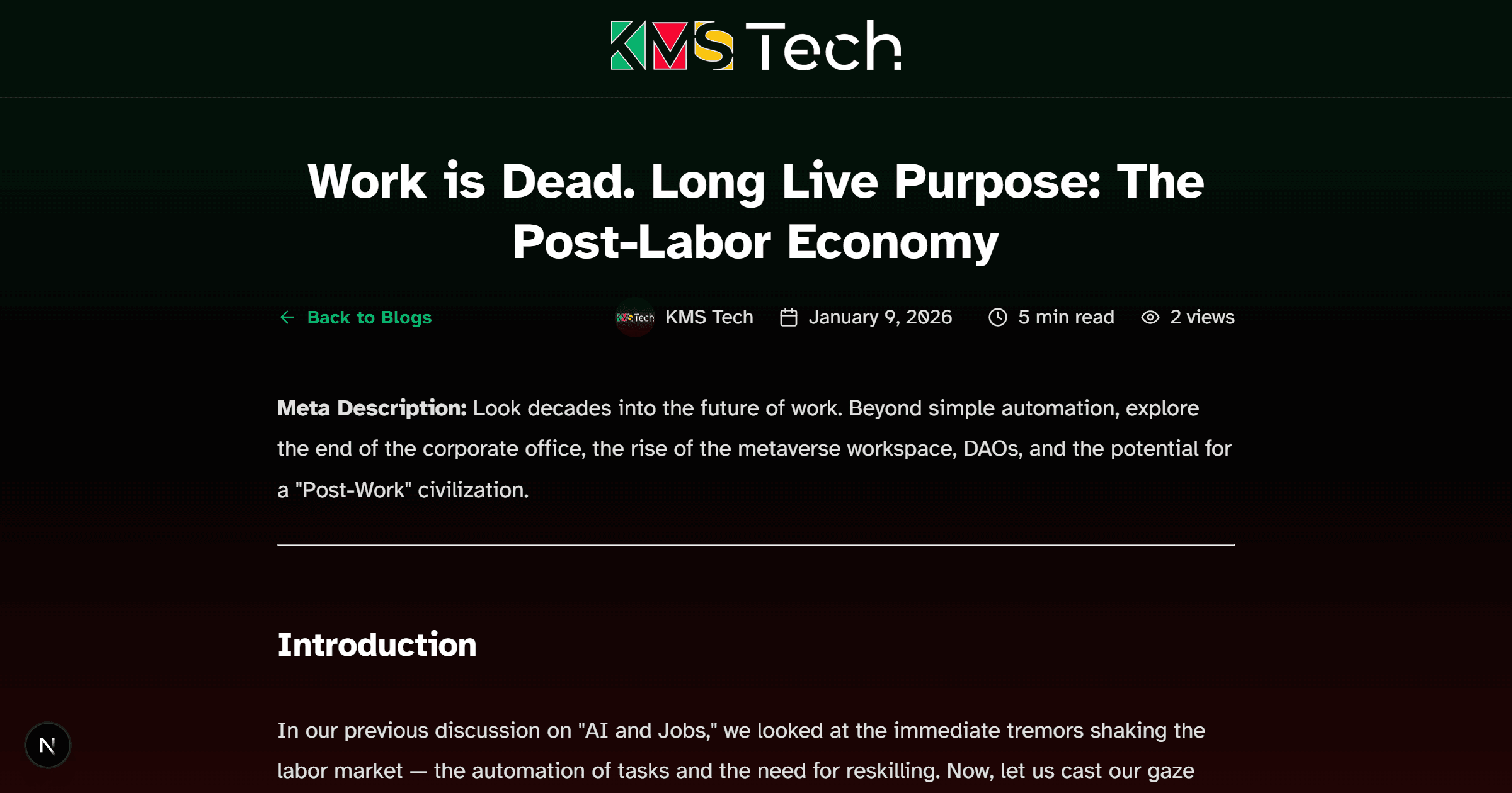 Work is Dead. Long Live Purpose: The Post-Labor Economy